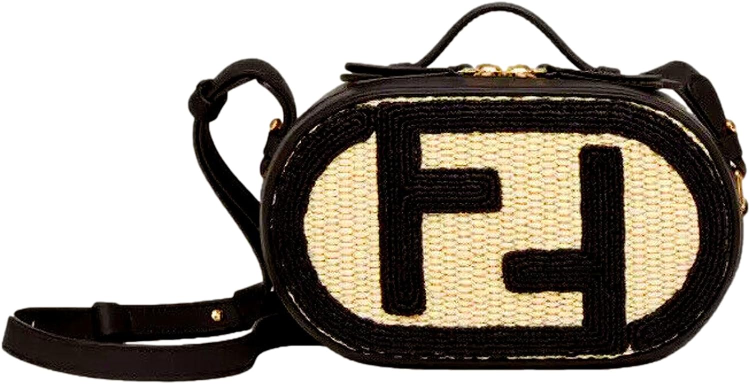 FENDI O'Lock Raffia and Leather Mini Crossbody Bag