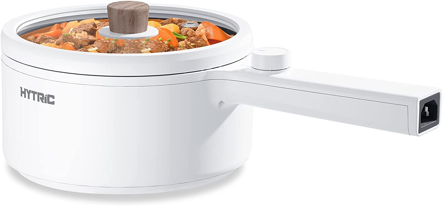 Hytric Electric Hot Pot with Handle, 1.5L Mini Multifunction Electric Cooker for Shabu-Shabu, Stir Fry, Noodles, Pasta, Nonstick Frying Pan for Sauté, Dual Power Control Ramen Cooker for Dorm and Offi