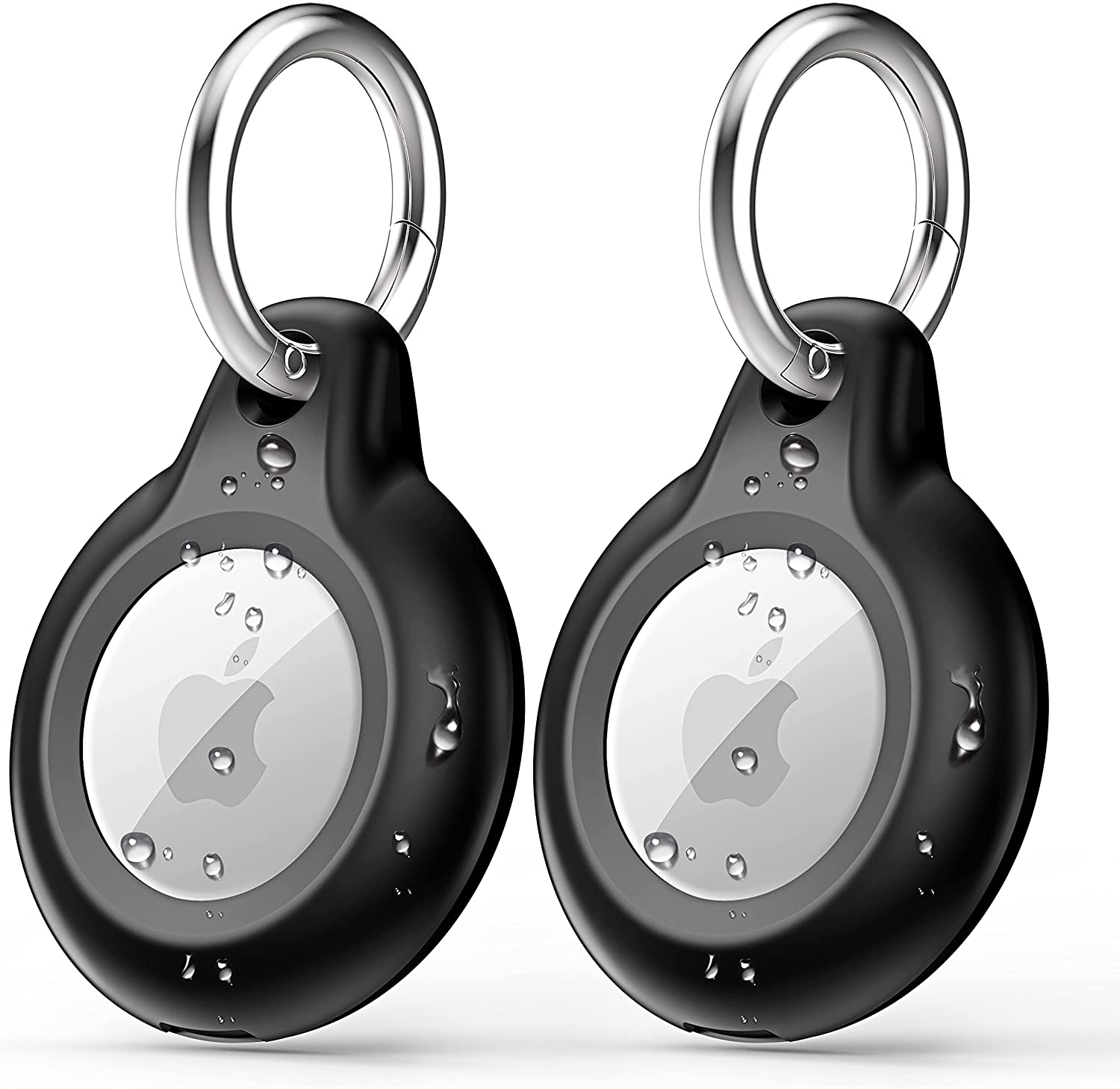 2 Pack IPX8 Waterproof Airtag Keychain with Airtag Holder Case,Full Body Shockproof,Anti-Scratch Cover Air tag for Cat,Dog,Keys,Luggage,Wallet（Black）