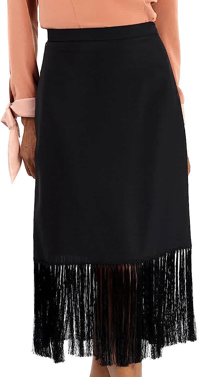 BURBERRY Black Mohair Wool A-line Fringed Skirt, Brand Size 8 (US Size 6)