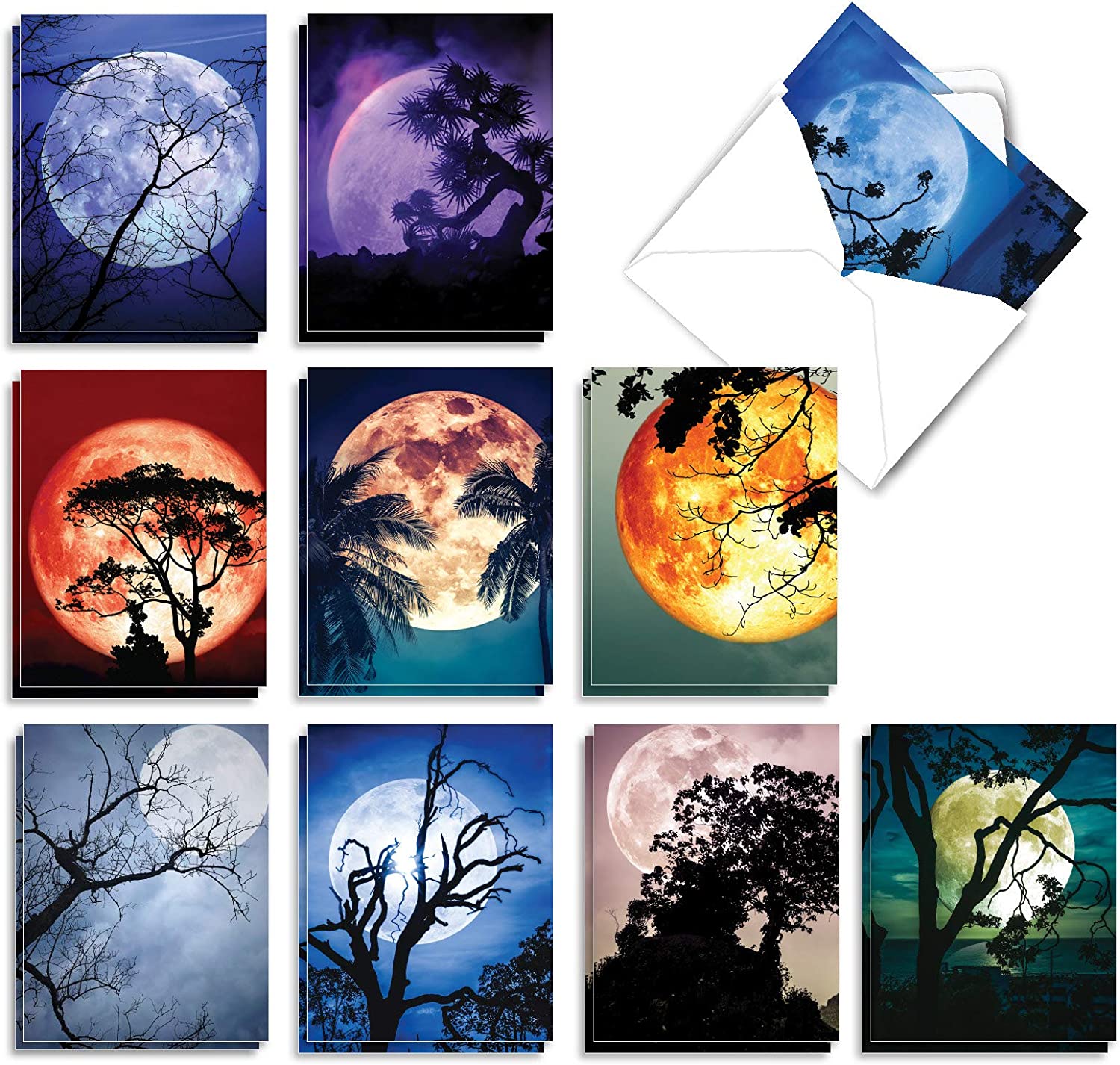 The Best Card Company - 20 Landscape Nature Note Cards Blank (4 x 5.12 Inch) (10 Designs, 2 Each) - Moonshine AM7169OCB-B2x10