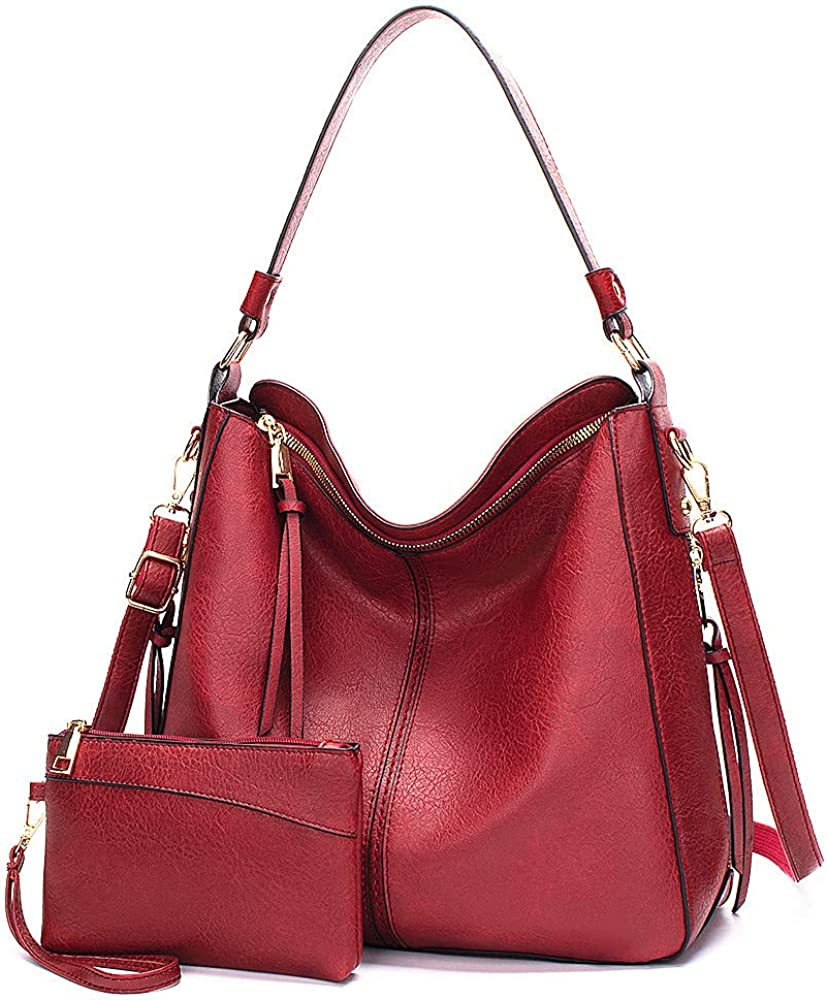 Womens Large Leather Hobo Handbag Ladies Fashion Tote Satchel Shoulder Crossbody Bags 2pcs Purses Set