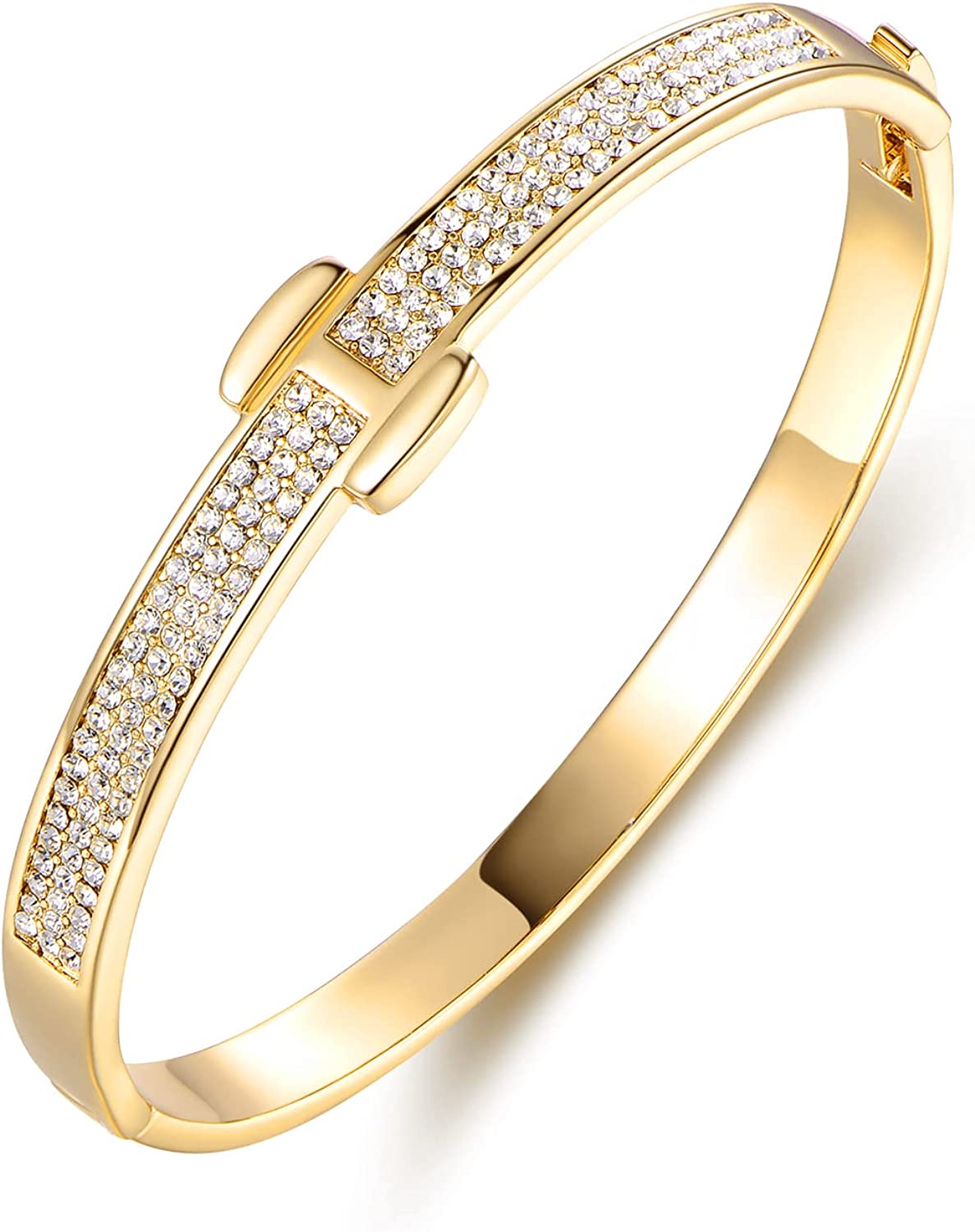 Bazel 18K Gold Plated Crystal Belt Bangle for Women (Gold)