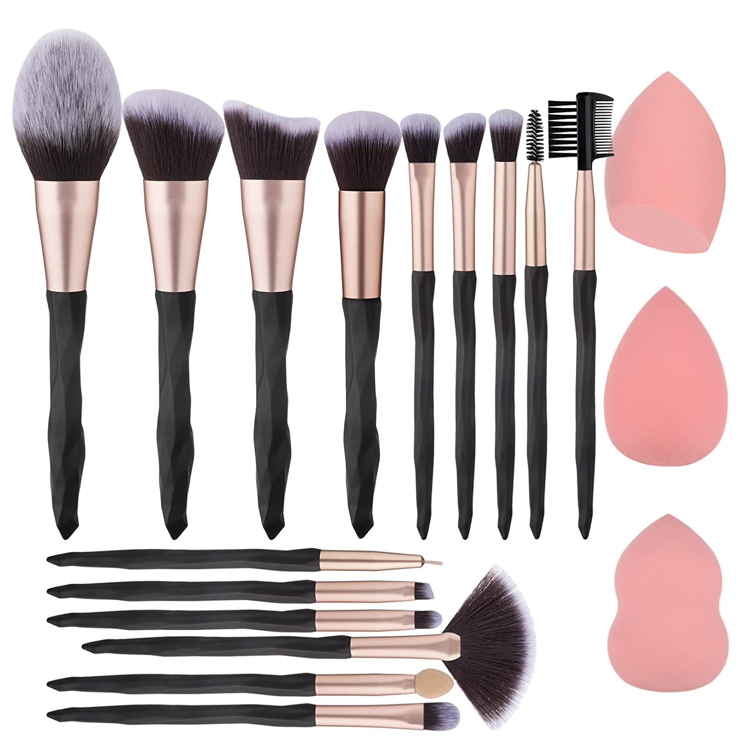 111 Black makeup brushes and makeup sponges 18pcs makeup tool set makeup brushes set natural synthetic eye shadow foundation make-up facial mixed powder blusher concealer eye makeup brush set professi