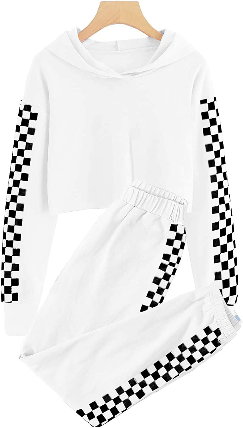 Kids 2 Piece Outfits Girls Crop Tops Hoodies Long Sleeve Fashion Sweatshirts and Sweatpants