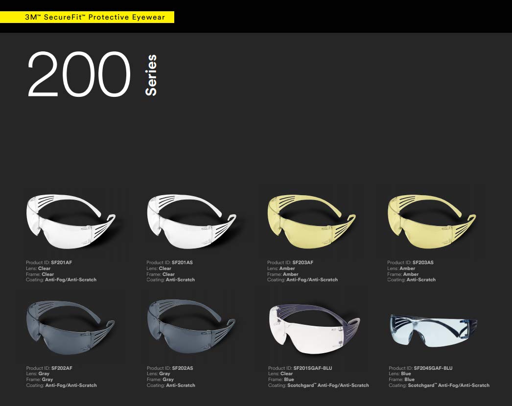 3M Safety Glasses, SecureFit, 1 Pair, ANSI Z87, Anti-Scratch, Clear Lens, Clear Frame, Secure Comfortable Fit