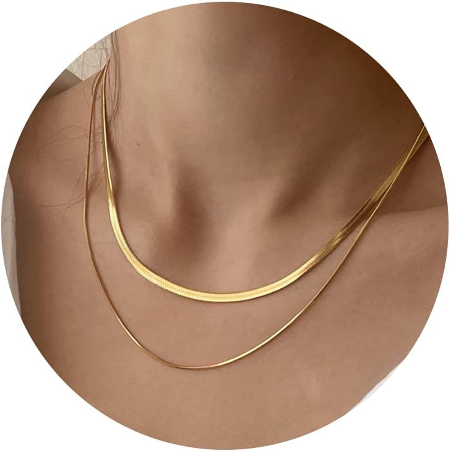 CHESKY 14K Gold/Silver Plated Snake Chain Necklace Herringbone Necklace Gold Choker Necklaces for Women Girl Gifts Jewelry 1.5/3/5MM(W) 14"/16"(L)