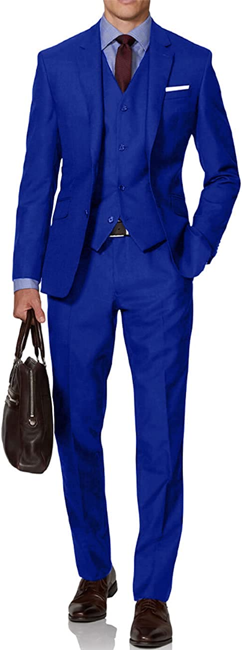 Mens Suit Solid Two Button Slim Fit Suit Set for Wedding Formal Business Suit Men 3 Piece Suit Blazer Vest Pants Set
