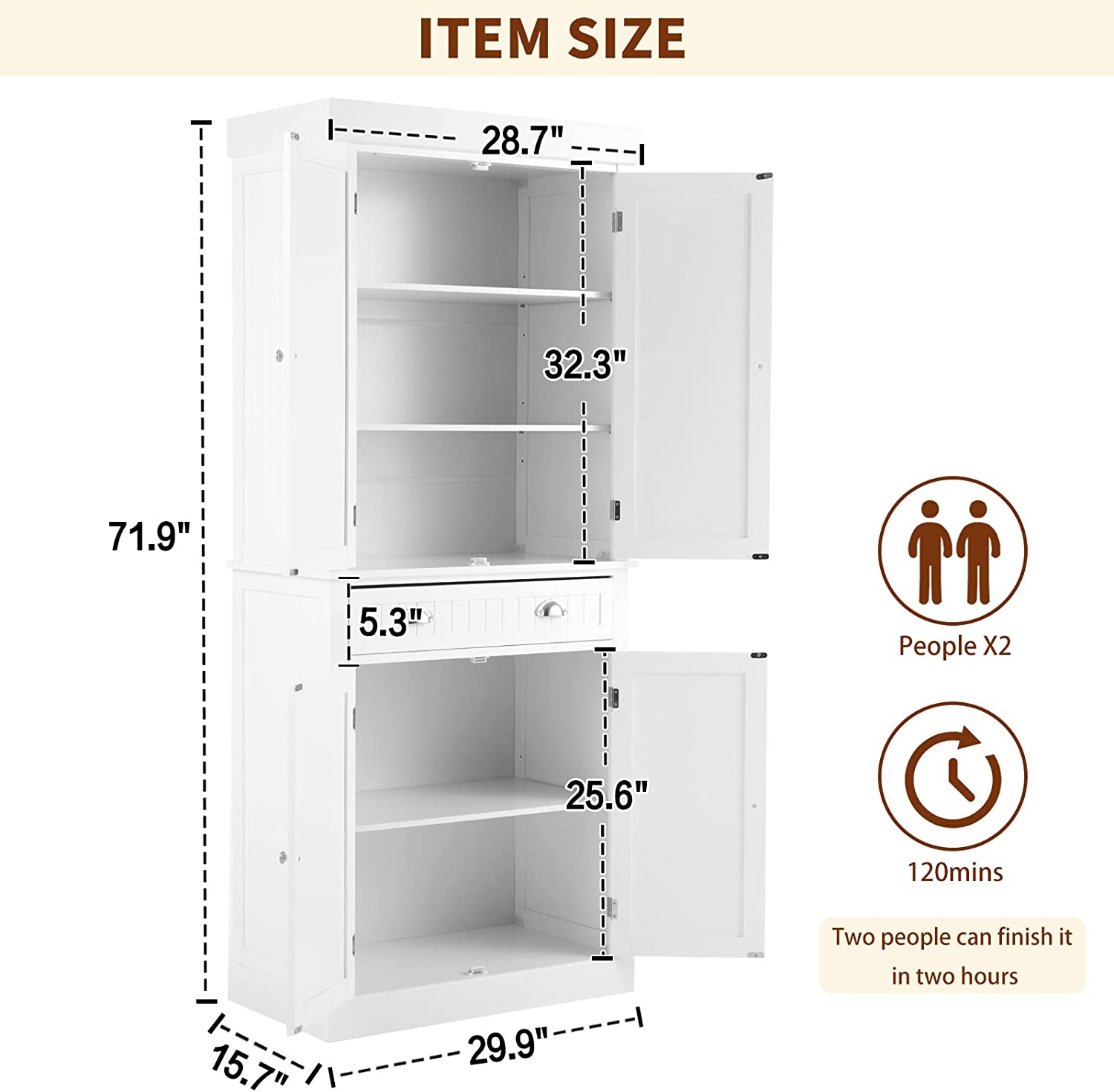 YOLENY Kitchen Pantry, 72” Freestanding Storage Cabinets with Doors and Shelves, Elegant Colonial Design Cabinet Cupboard with 3 Adjustable Shelves and 1 Storage Drawer,White