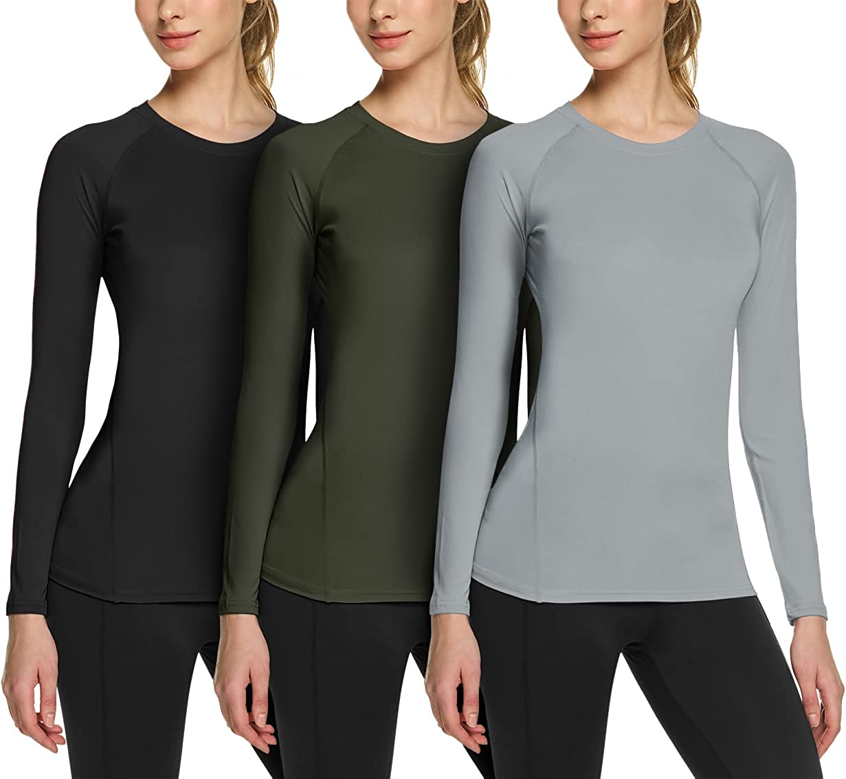 TSLA 1 or 3 Pack Women's Sports Compression Shirt, Cool Dry Fit Long Sleeve Workout Tops, Athletic Exercise Gym Yoga Shirts