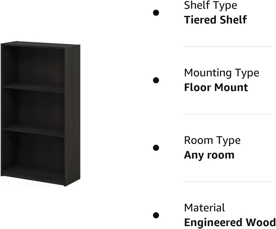Furinno Basic 3-Tier Bookcase Storage Shelves， Espresso
